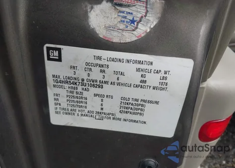 2003 Buick Lesabre Limited z USA, uszkodzony, nr VIN 1G4HR54K73U106293